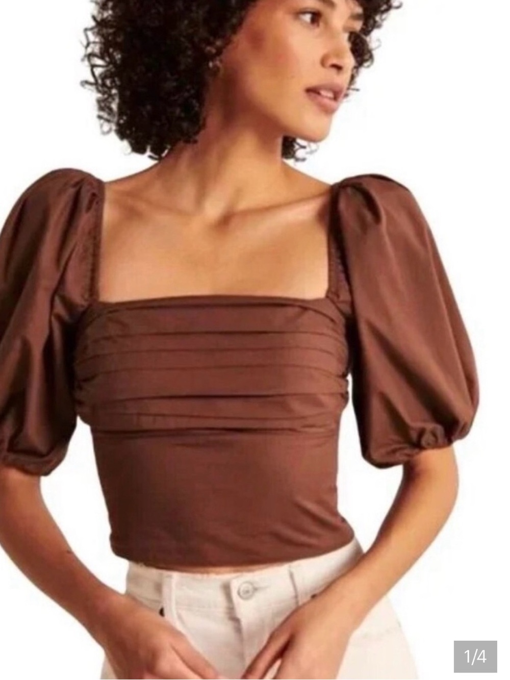Abercrombie & Fitch Brown Puff Sleeve Square-Neck Crop Top - XXS